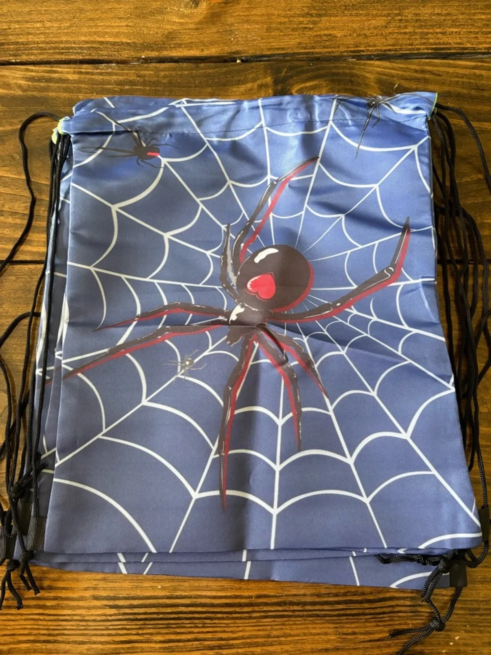 Spider Web Drawstring Backpack - White & Blue